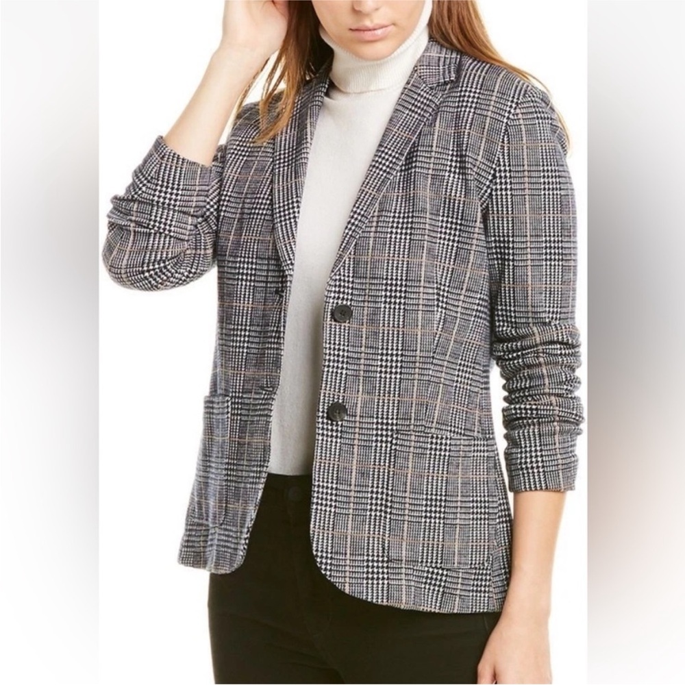 🌟J. MCLAUGHLIN🌟 ELLIS KNIT COTTON WOOL PLAID BLAZER NAVY SZ XS